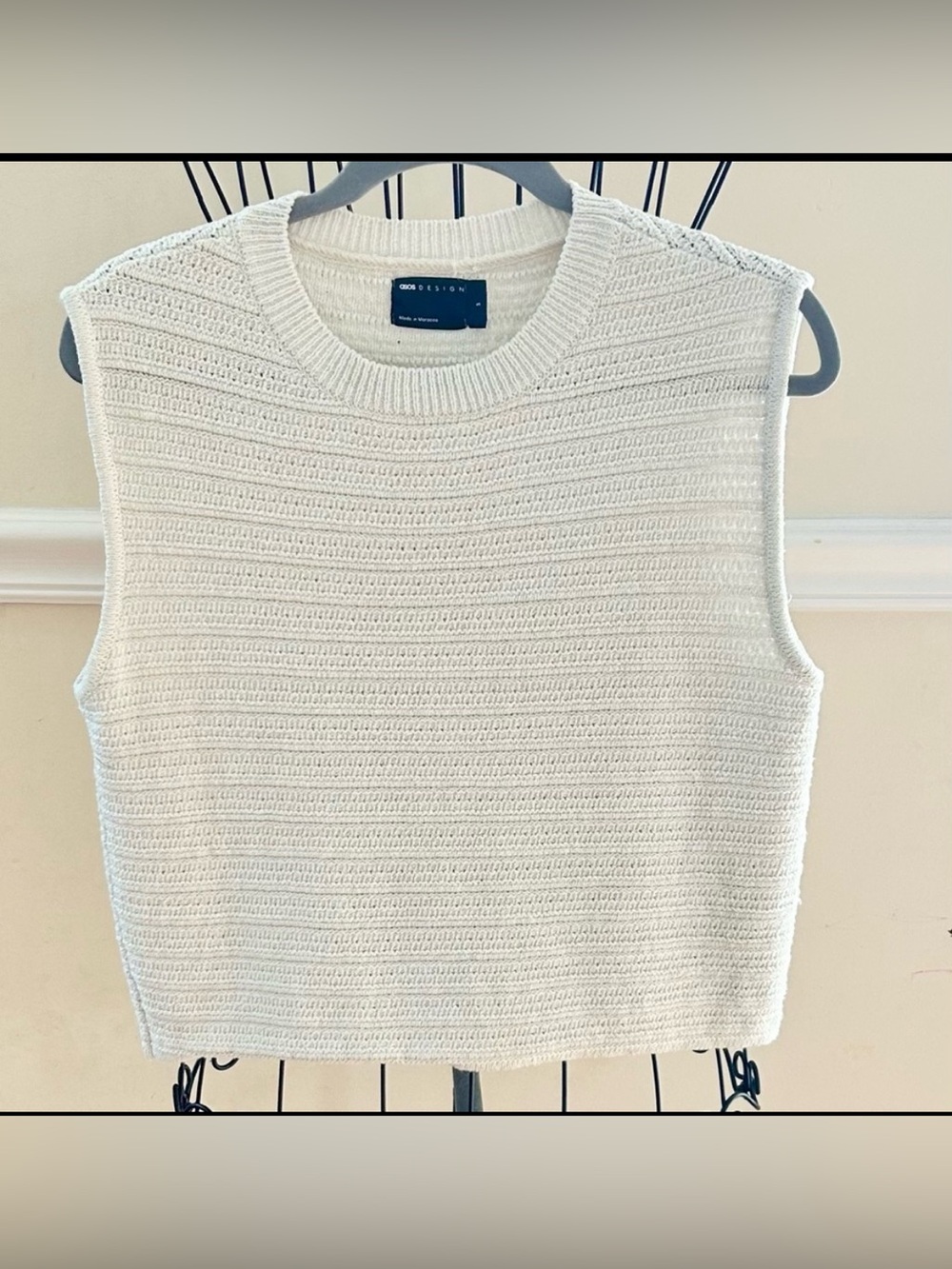 ASOS Ivory Crew Neck Sleeveless Sweater with Textured Knit
